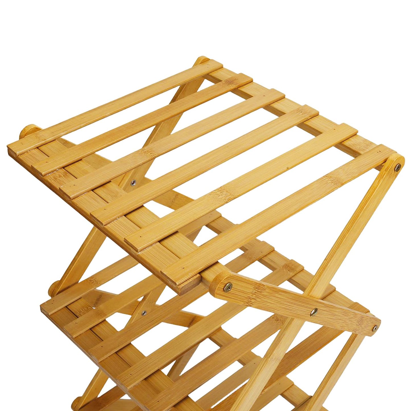 XUDREZ Wooden Folding Shoe Rack, Space Saving Bamboo Storage Organiser, Without Installation Narrow Shoe Stand for Small Spaces and Corners