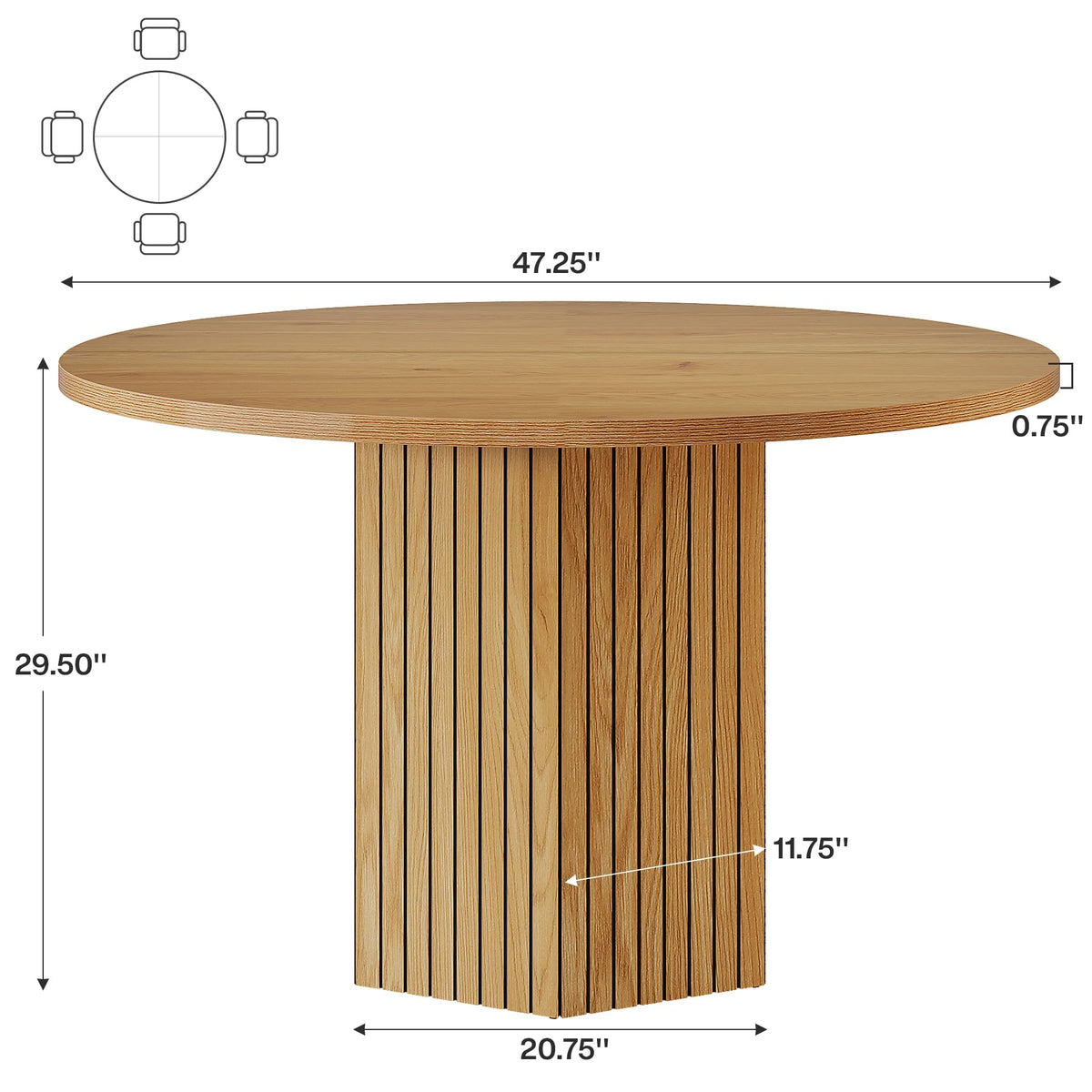 Tribesigns 120cm Oak Round Wood Dining Table for 4-6 People, Farmhouse Circle Kitchen Table with Heavy Duty Pedestal Base Circle Oak Tabletop for