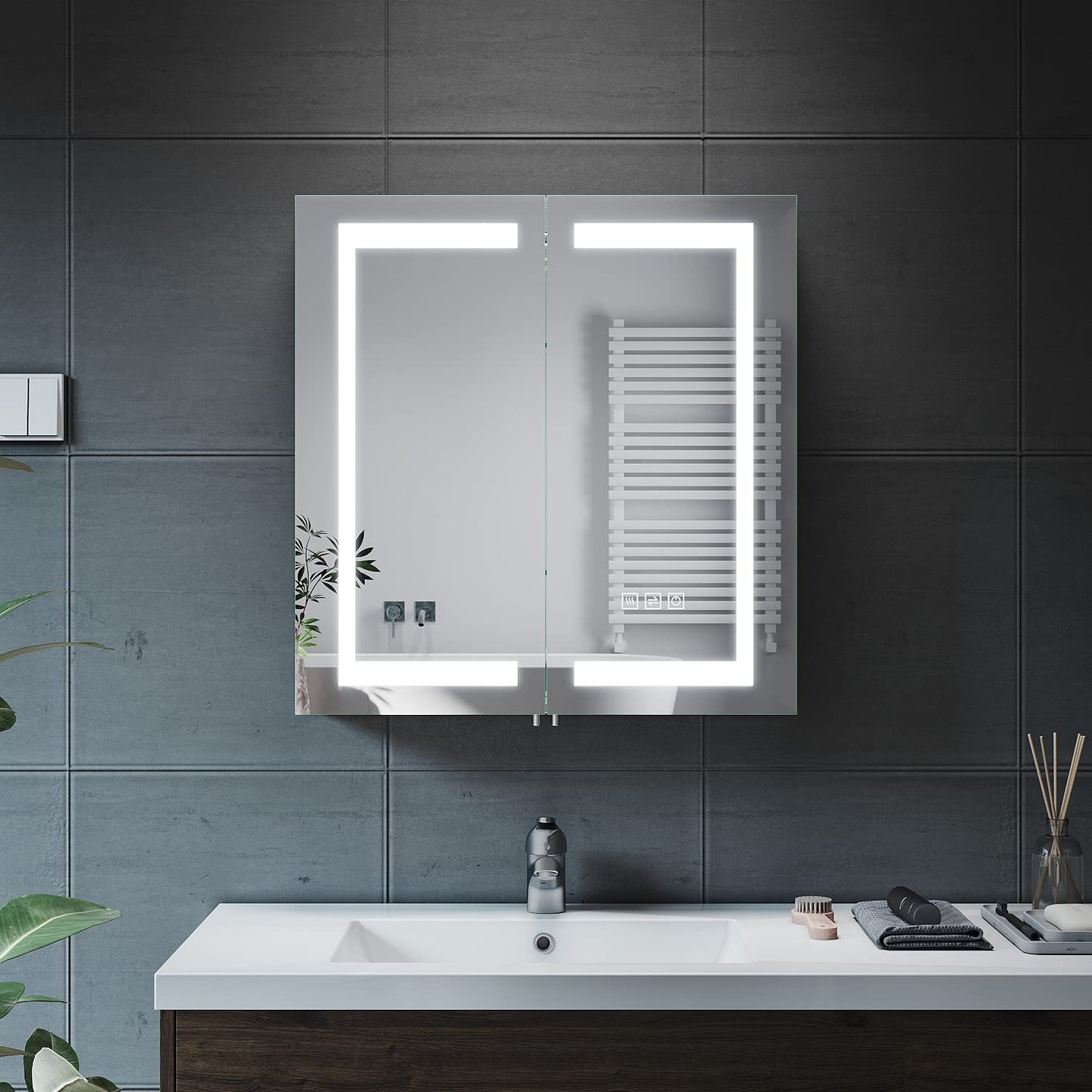 ELEGANT Modern LED Bathroom Mirror Cabinet with Shaver Socket, 630x650mm