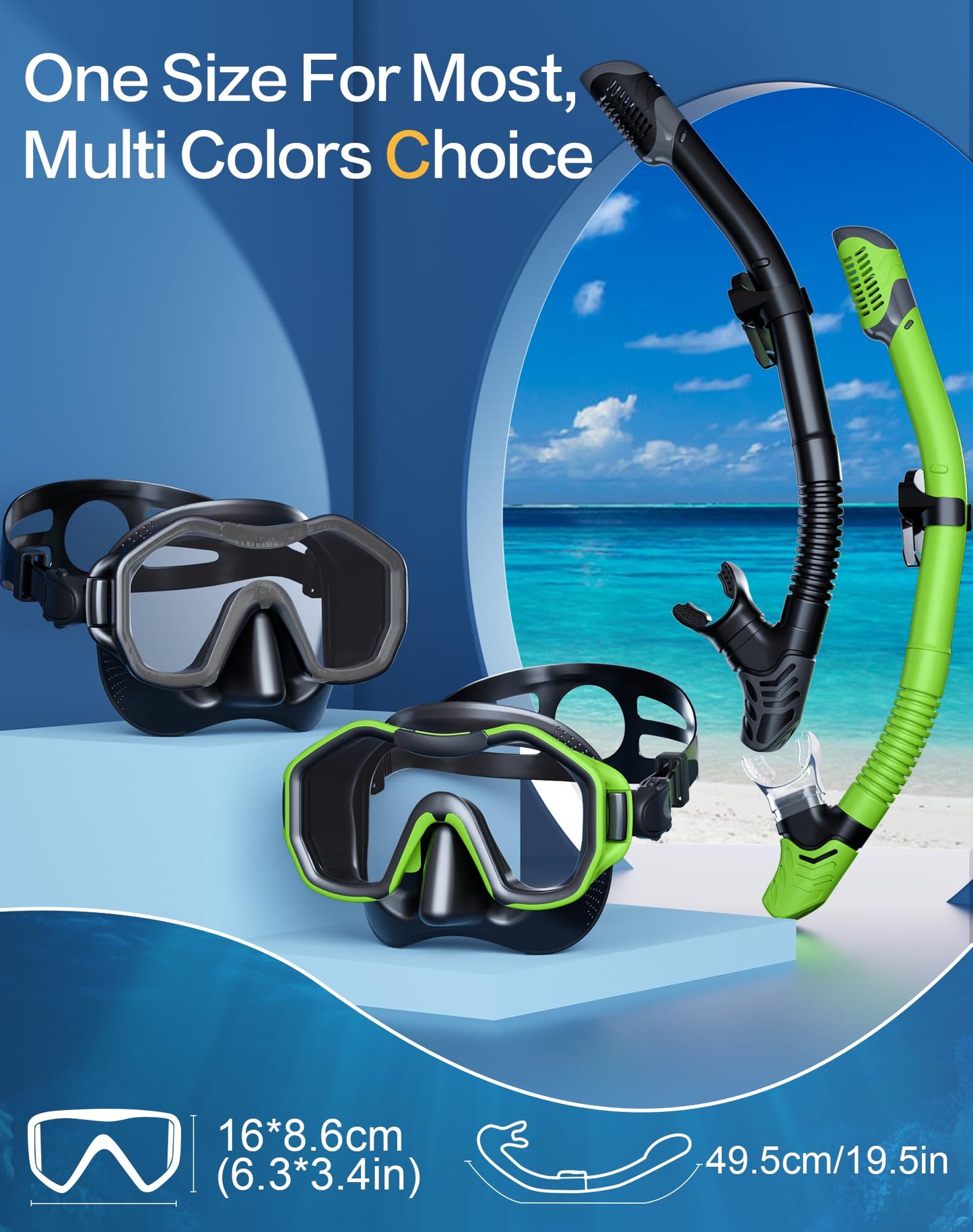 Lealinga Snorkel Set Adults 2Pack, Snorkel Mask Anti-Fog Panoramic View Diving Mask Dry Top Snorkel Kit with Travel Bag Diving Set for Snorkeling