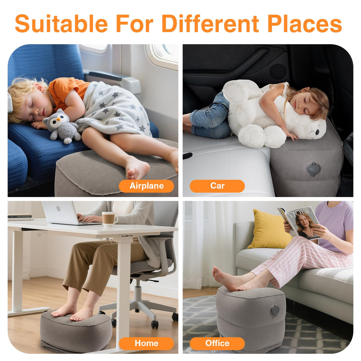 Maliton Inflatable Airplane Foot Rest with Pump Bag Grey, 2Pcs