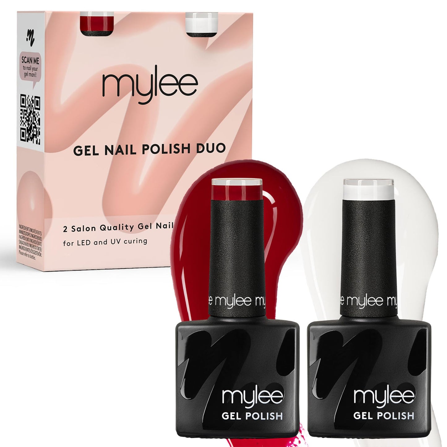 Mylee Gel Nail Polish Duo Set 2x8ml [Sweetheart] - UV/LED Soak-Off Nail Art Manicure Pedicure for Professional, Salon & Home Use - Long Lasting & Easy