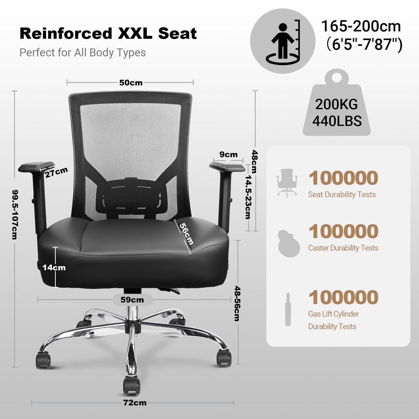 MELOKEA 440LBS/200KG Heavy Duty Ergonomic Office Chair