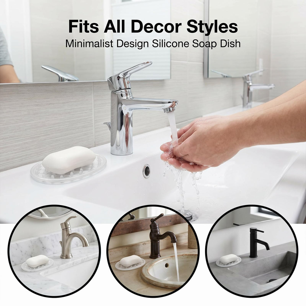 2 Pcs Silicone Soap Holder Soap Dish for Shower Simplicity Soaps Dish Non-Slip Clear Holder with Drainage Holes Self Draining Waterfall Soaps Tray