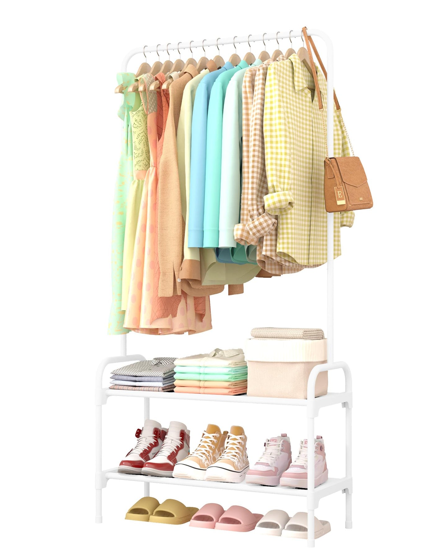 Sakugi Freestanding Clothing Rack 2-Tier Shoe Shelf, 74x30x150cm, White