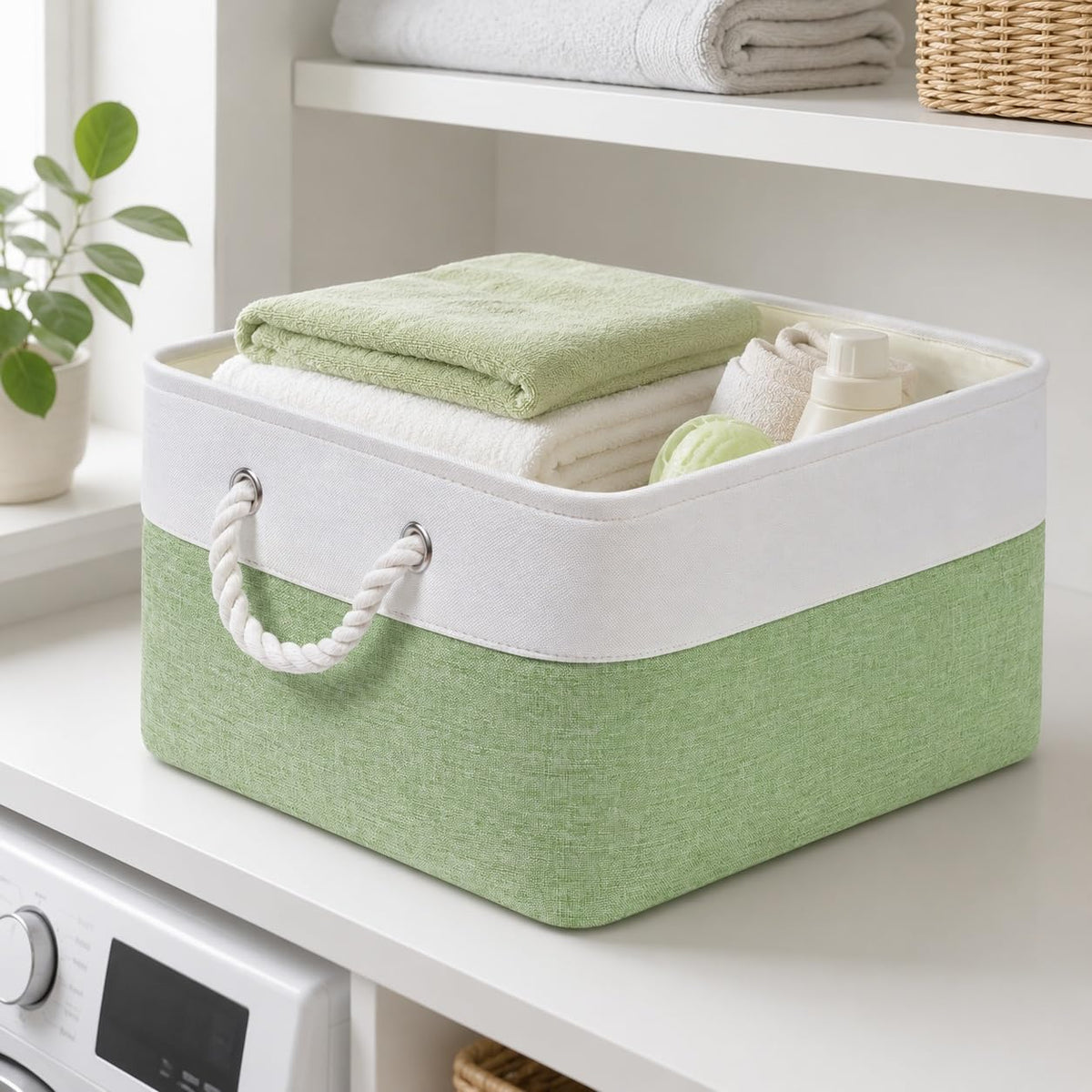 SOCOHOME Fabric Storage Box, Storage Basket with Handles for Shelves Toy, Wear-Resistant and Reinforced (M, 4 Pack)