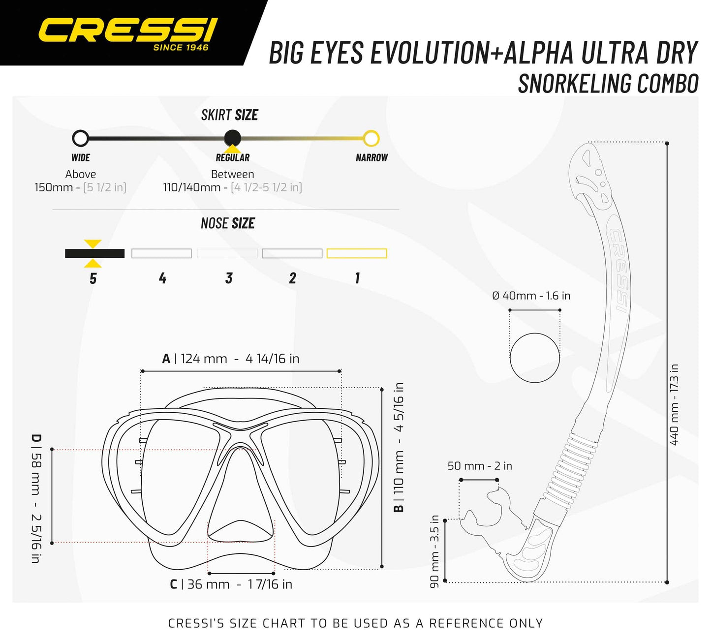 Cressi Big Eyes Evolution Plus Kappa Ultra Dry Combo Diving Set (Made in Italy), Clear/Yellow
