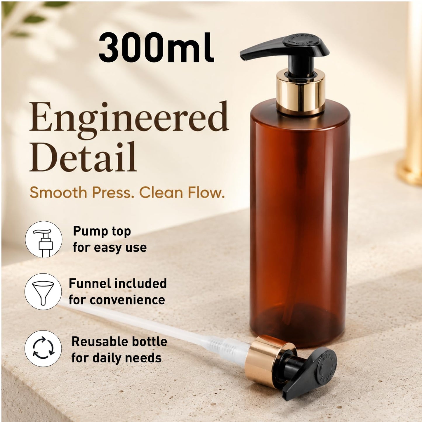 2 Pcs Hand and Dish Soap Dispenser Set, 300 ML Plastic Washing Up Liquid Dispenser Bottles