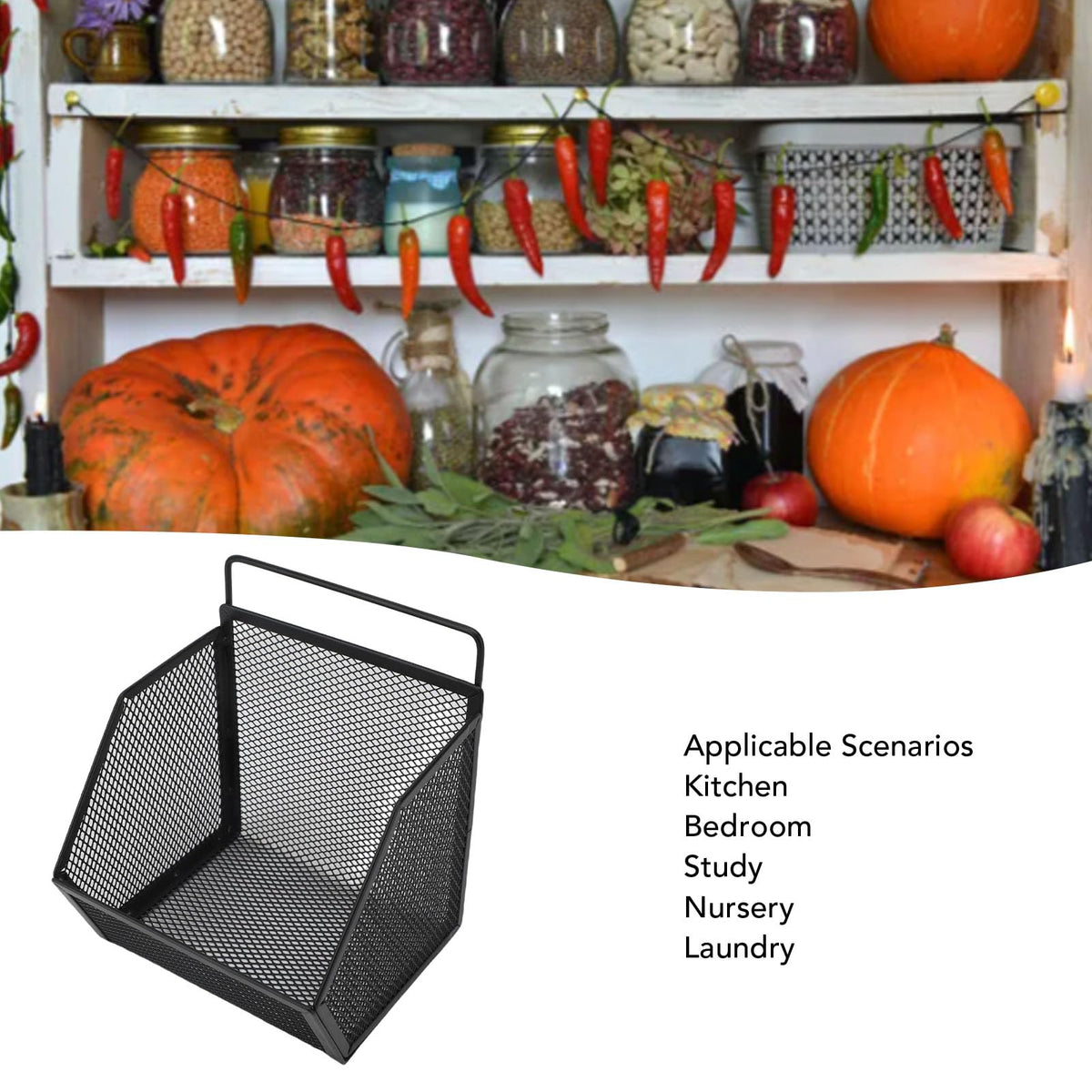 Tnfeeon Wall Mounted Wire Basket, Strong Adhesive, Sturdy Metal Structure, 11lb Capacity, Open Wire Design, Kitchen or Bedroom, Compact 13.2x10x15cm
