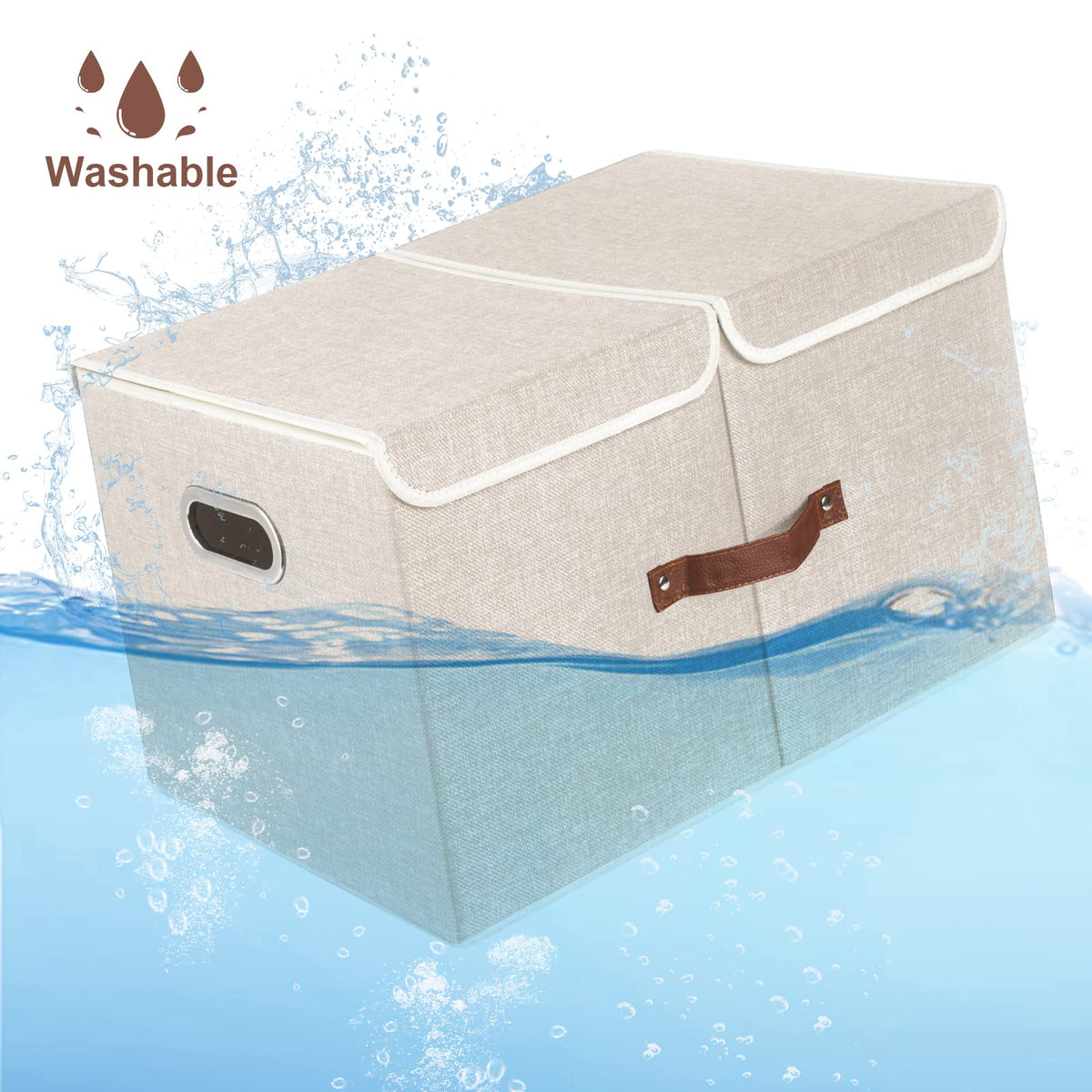 TYEERS Extra Large Storage Box with Lids and Compartments, Collapsible, Washable, Fabric Box with Lid for Clothes, Wardrobe Storage, 55x33x30 cm, Set