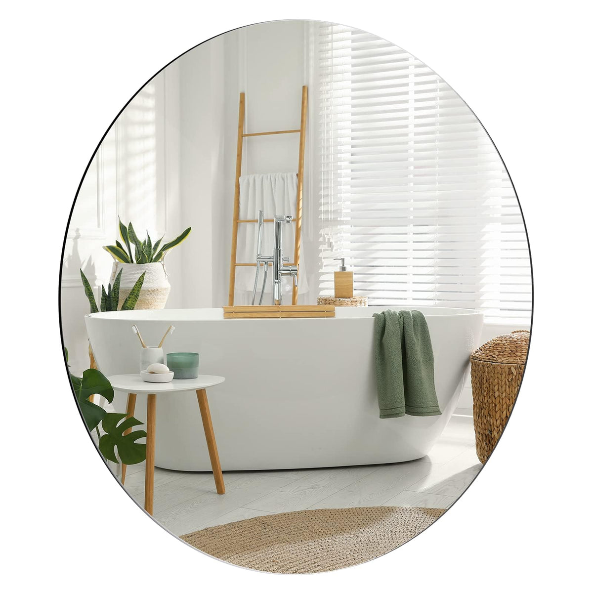 Dripex 50 x 50cm Frameless Round Mirror, Wall Mounted Bathroom Mirror with Polished Edge & Pre-installed Hole, Home Deco Hanging for Hallway Bedroom