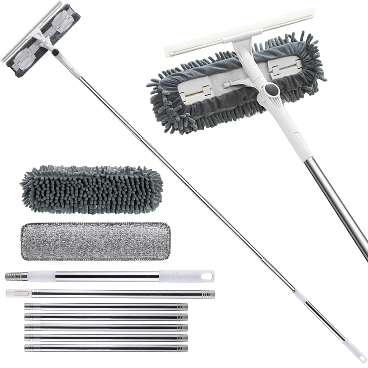 3.3M Window Squeegee Cleaner Tool Kit With Long Handle,Telescopic Window Cleaner, 2 In 1 Extendable Window Cleaning Kit With Squeegee And Microfiber