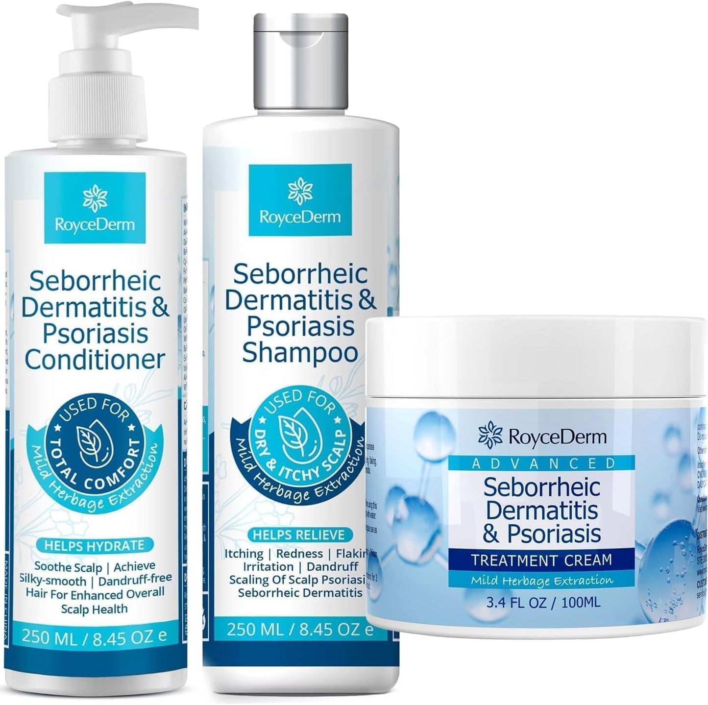 Seborrheic Dermatitis & Psoriasis Cream, Shampoo and Conditioner Set - Scalp Therapy System for Folliculitis, Psoriasis, Dandruff, Dry Scalp - Scalp