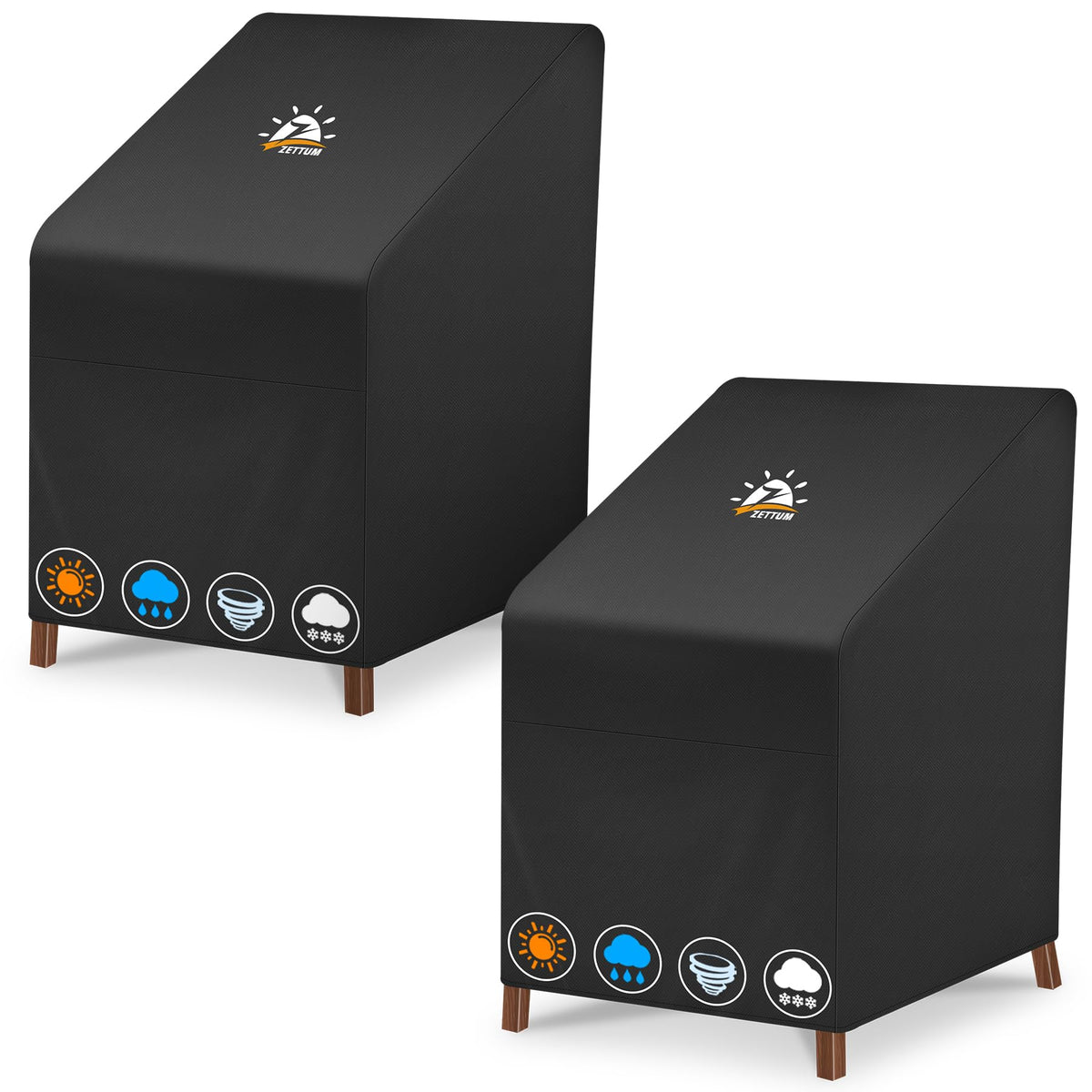 Zettum 2 Pack Garden Chair Covers Waterproof Stacking Chair Cover 600D PU Coating Outdoor Chair Covers Anti-UV Heavy Duty Covers for Lawn Chairs,