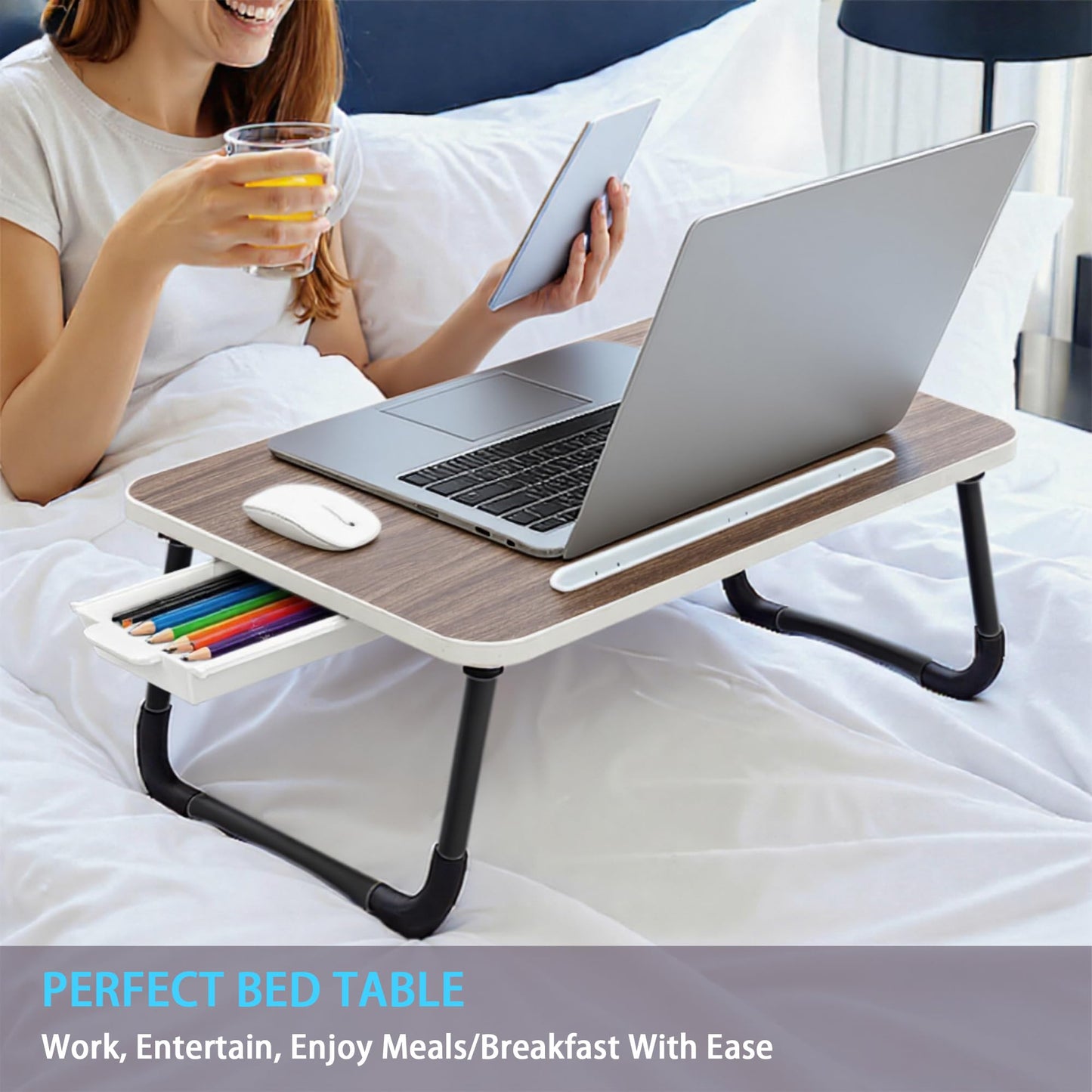 Small Lap Desk，Laptop Bed Desk 48 x30 cm for Breakfast in Bed, Work and Study, Home Office, Laptop Stand for Sofa、Couch、Bed, (Small Brown 48x30)