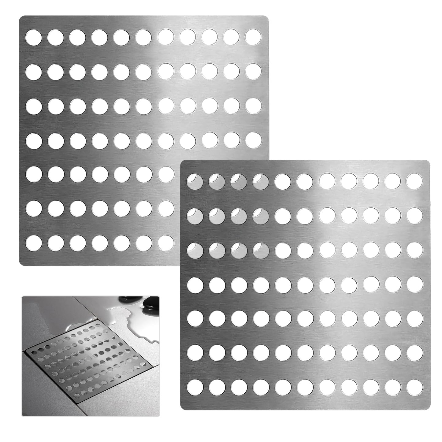 2 Pack Stainless Steel Drain Cover, Square Outdoor Drain Cover with Mesh Holes, Rustproof Drains Guard for Leaves & Debris, for Outdoor & Indoor
