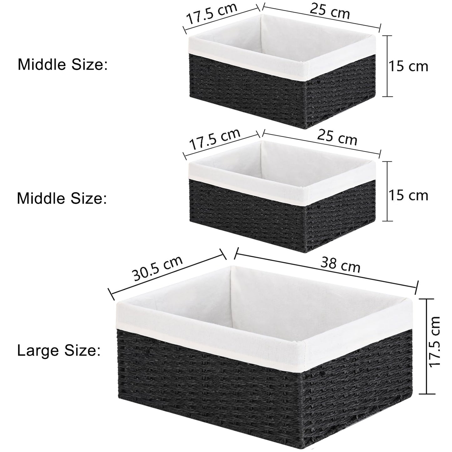 Vagusicc Wicker Storage Basket, Set of 3 Rectangular Storage Gift Hamper Basket with Removable Fabric Lining