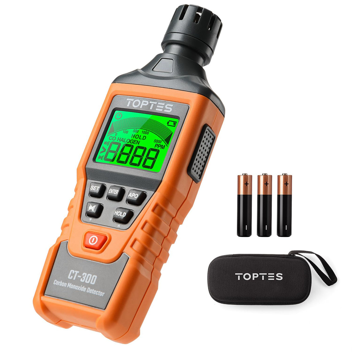 TopTes CT-300 Portable Carbon Monoxide Detector, CO Detector with Audible & Visual Alarm, 0-5000PPM, CO Alarm, Backlit LCD Screen, for Home, Car,