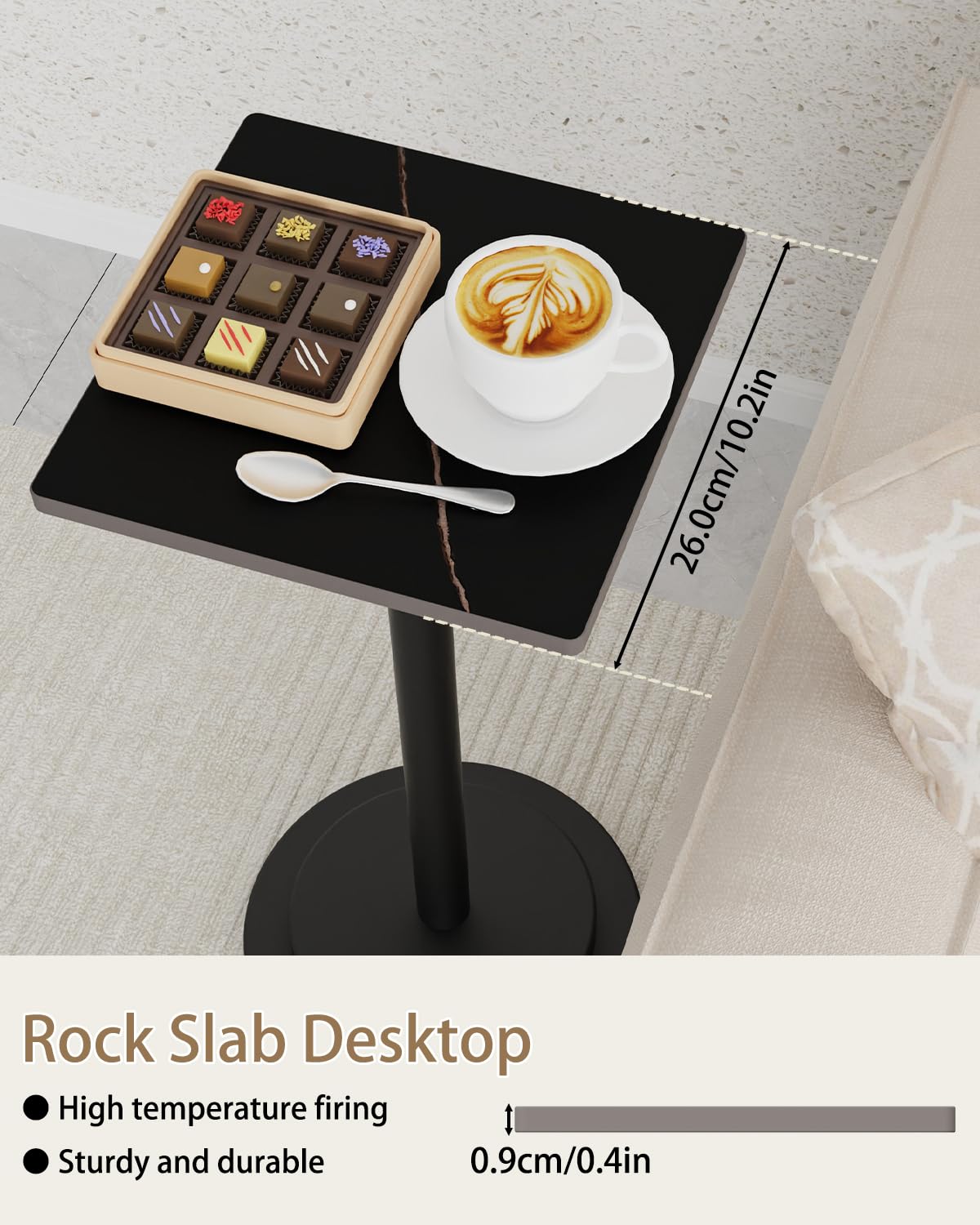 GUOHNHE Square Drink Table, Height Adjustable Pedestal Stand, 1 Pack, Black