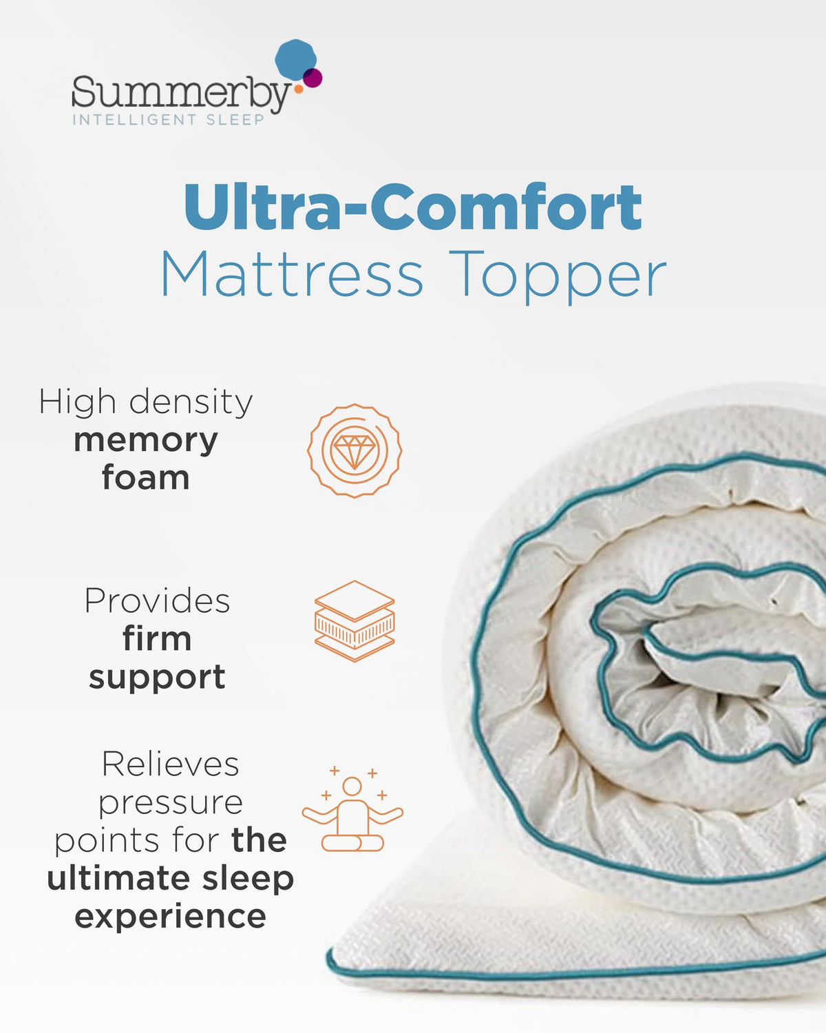 Summerby Sleep King Size Memory Foam Mattress Topper (150 x 200cm), Mattress Topper With Anti-Slip Base, Comfy & Affordable Memory Foam Topper (King