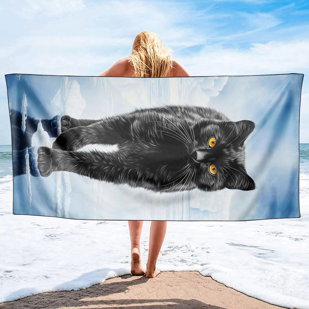 YISUMEI Black Cat Beach Towels for Adults Extra Large 180 x 90 cm, Microfibre Quick Dry Towel for Travel Swimming Camping Sports