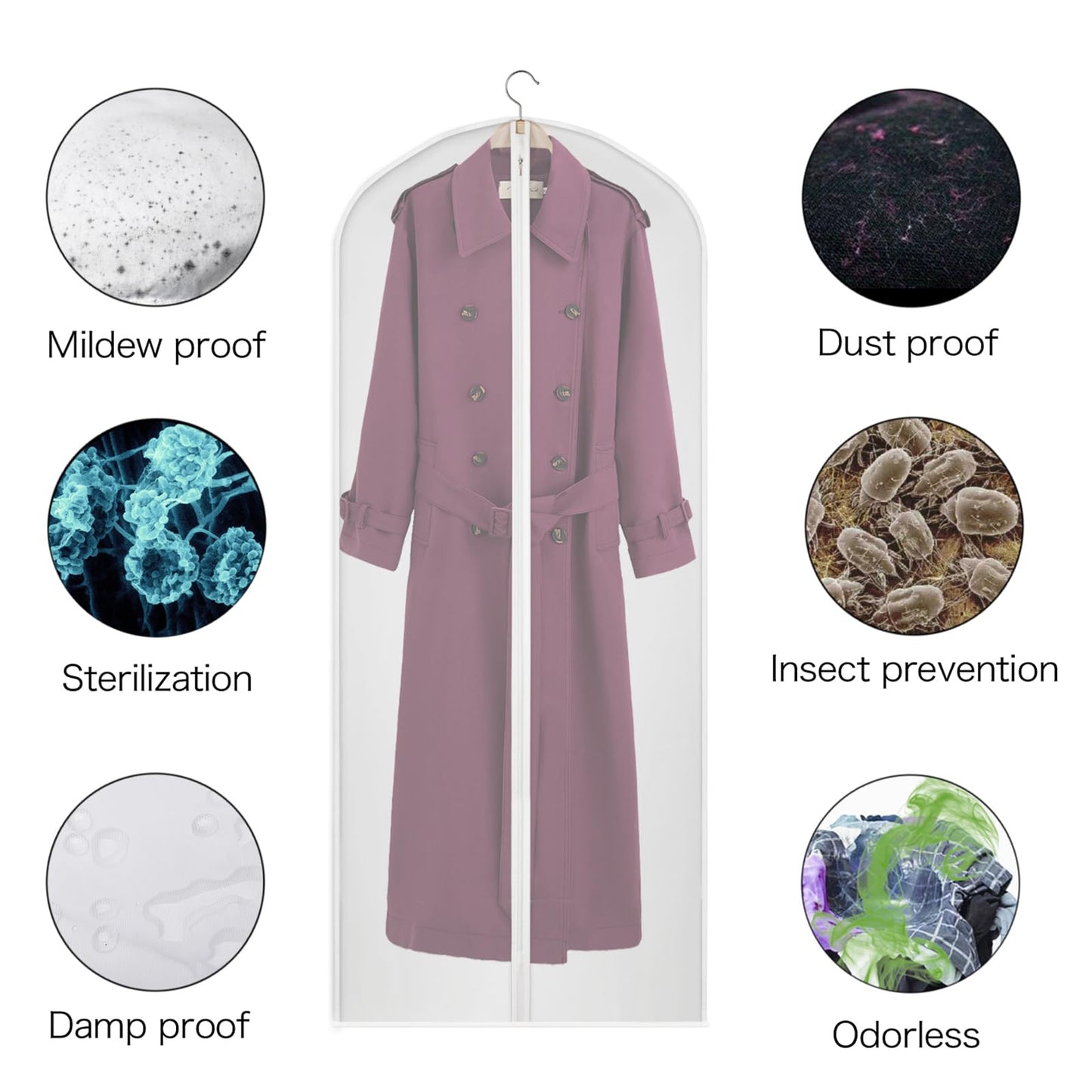 Univivi Hanging Garment Bags, 60 inch Suit Bags for Storage (Set of 20), Breathable Dust for Long Dress Wedding Dress Bag, Clothes Covers for Coats,