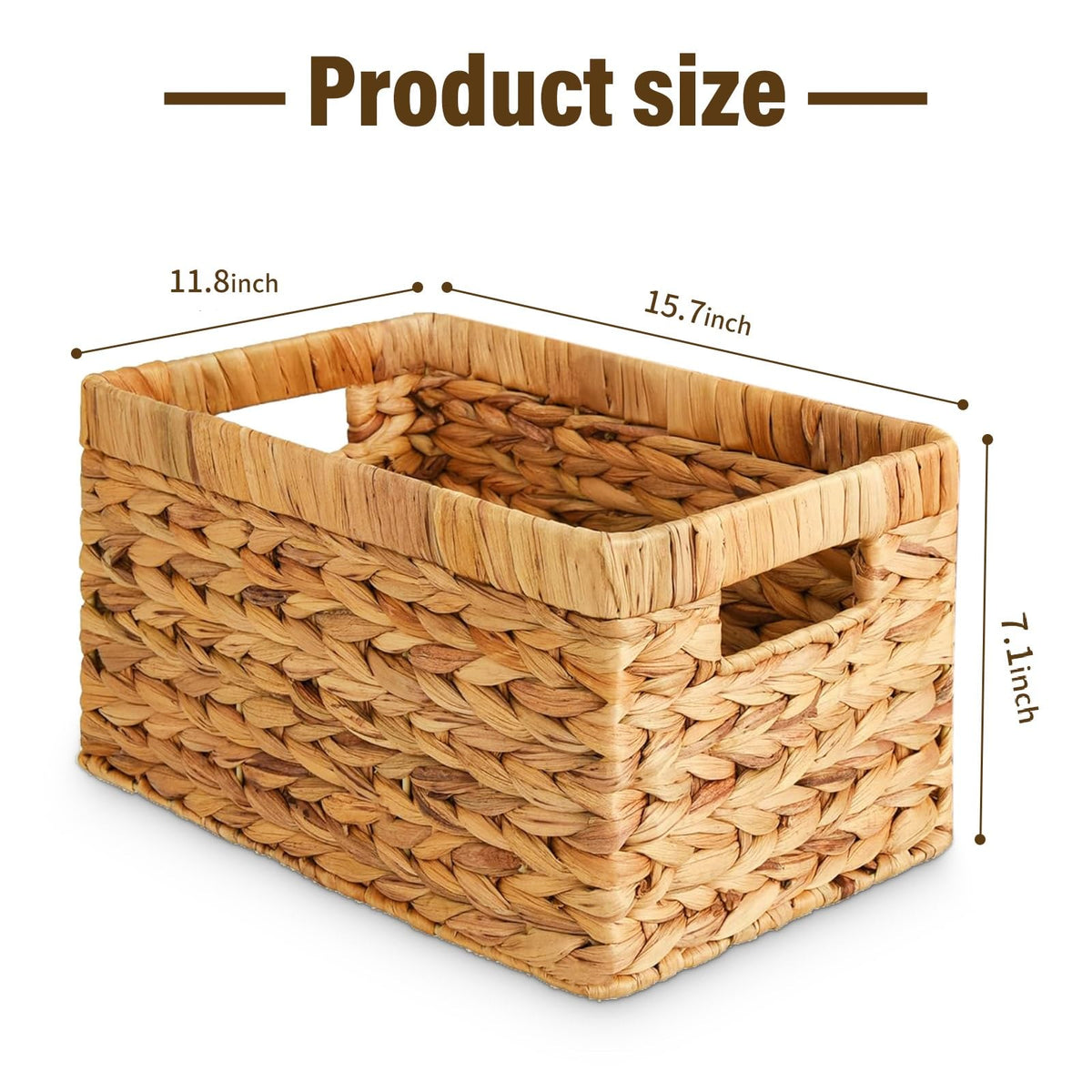 Happy Fox Woven Wicker Basket, Large Toy Storage, 15.7 * 11.8 * 7.1in Water Hyacinth Basket for Organizing Bedroom and Bathroom Items (L)