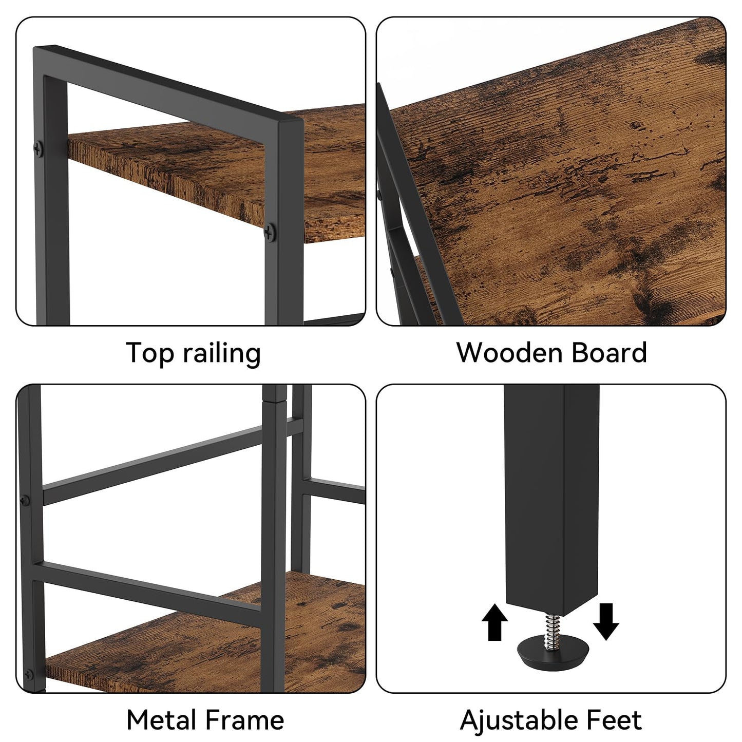 CADUKE 5 Tier Bookshelf, Rustic Brown and Black Storage Rack