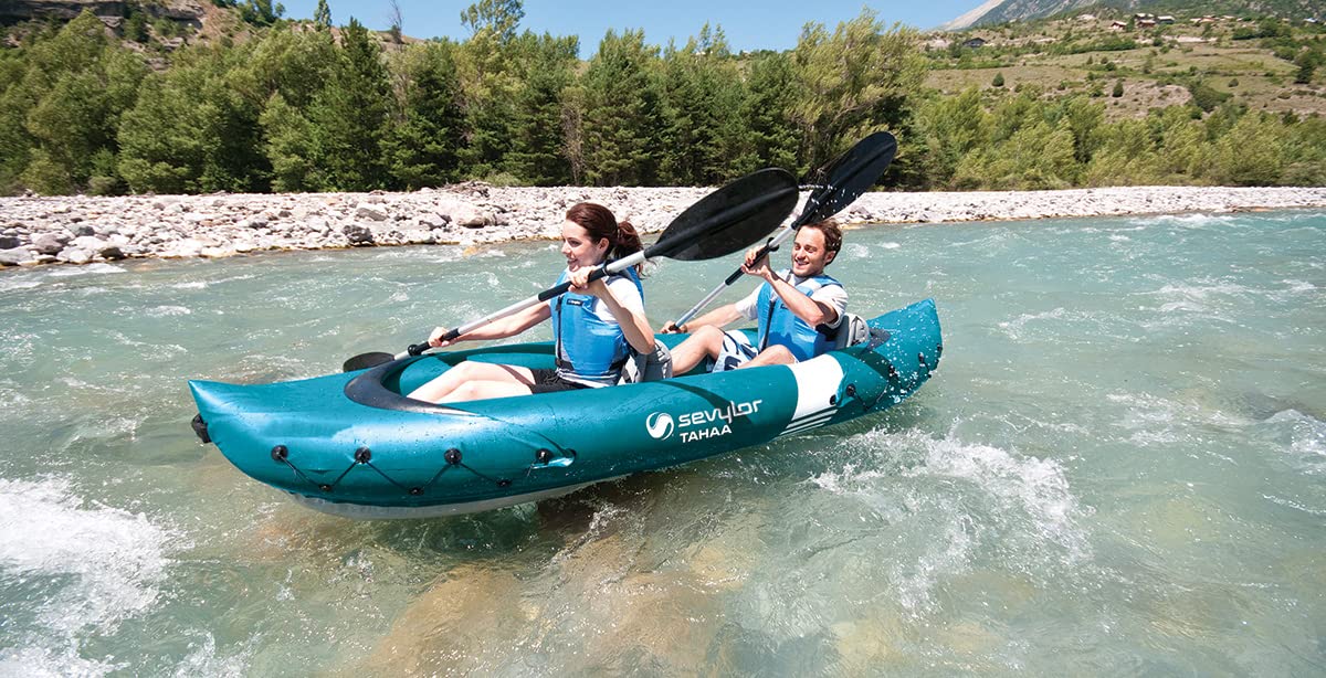 Sevylor Tahaa Kayak Incl. Paddle, Inflatable Canoe for 2 persons, Inflatable Boat, Paddle Boat with Robust PVC Shell, Straps for Fastening Luggage,