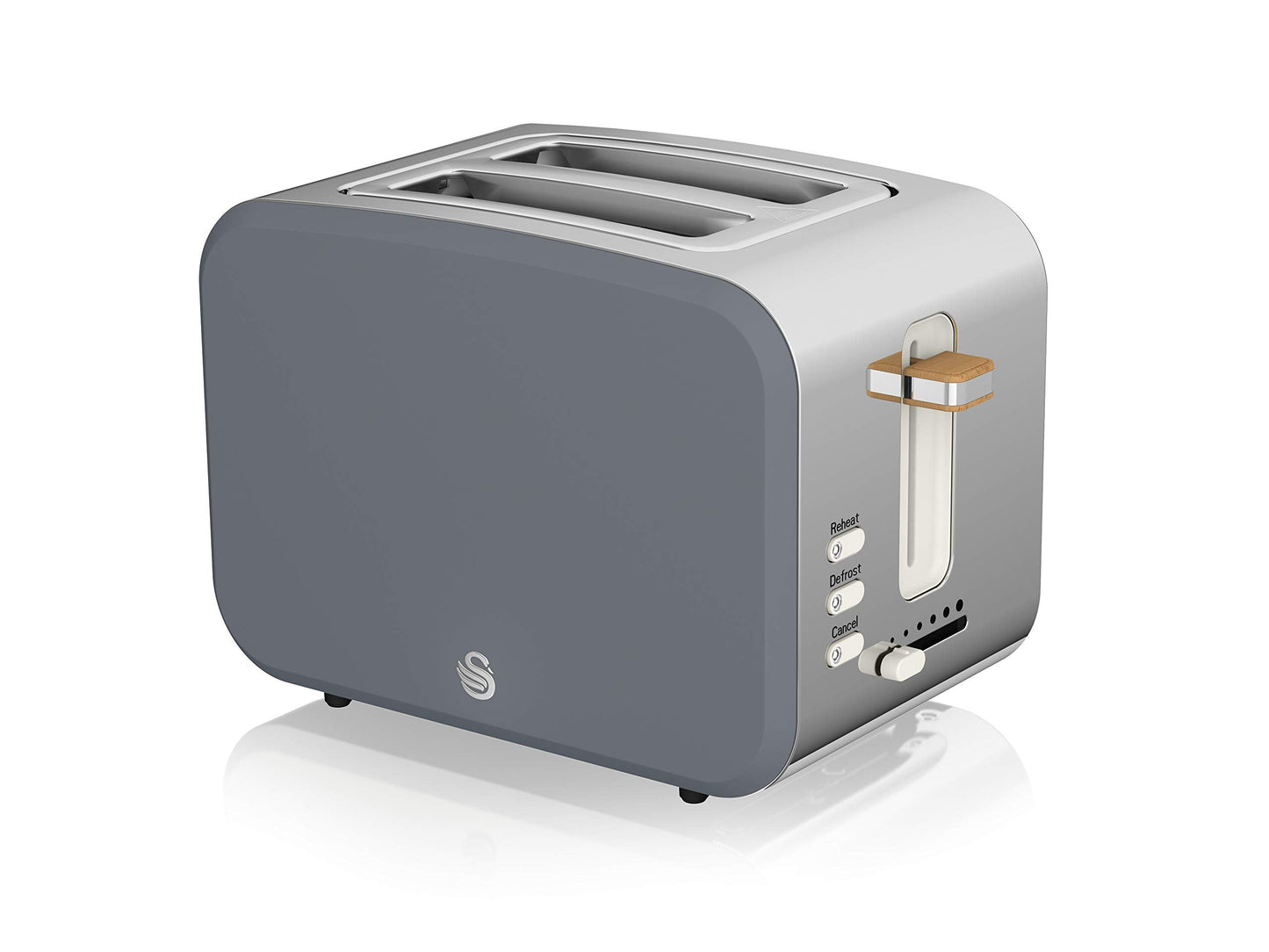 Swan ST14610GRYN Nordic 2-Slice Toaster with Defrost/Reheat/Cancel Functions, Cord Storage, 900W, Grey