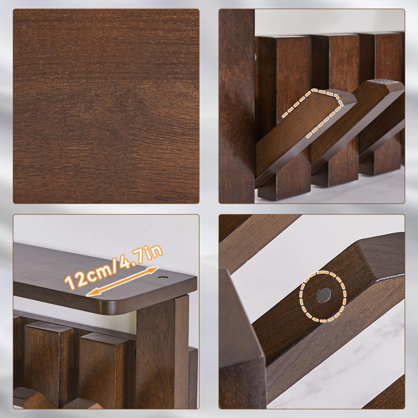 YMYNY Piano Key Coat Hooks Wall Mounted with Shelf, Walnut, HWS008H-2