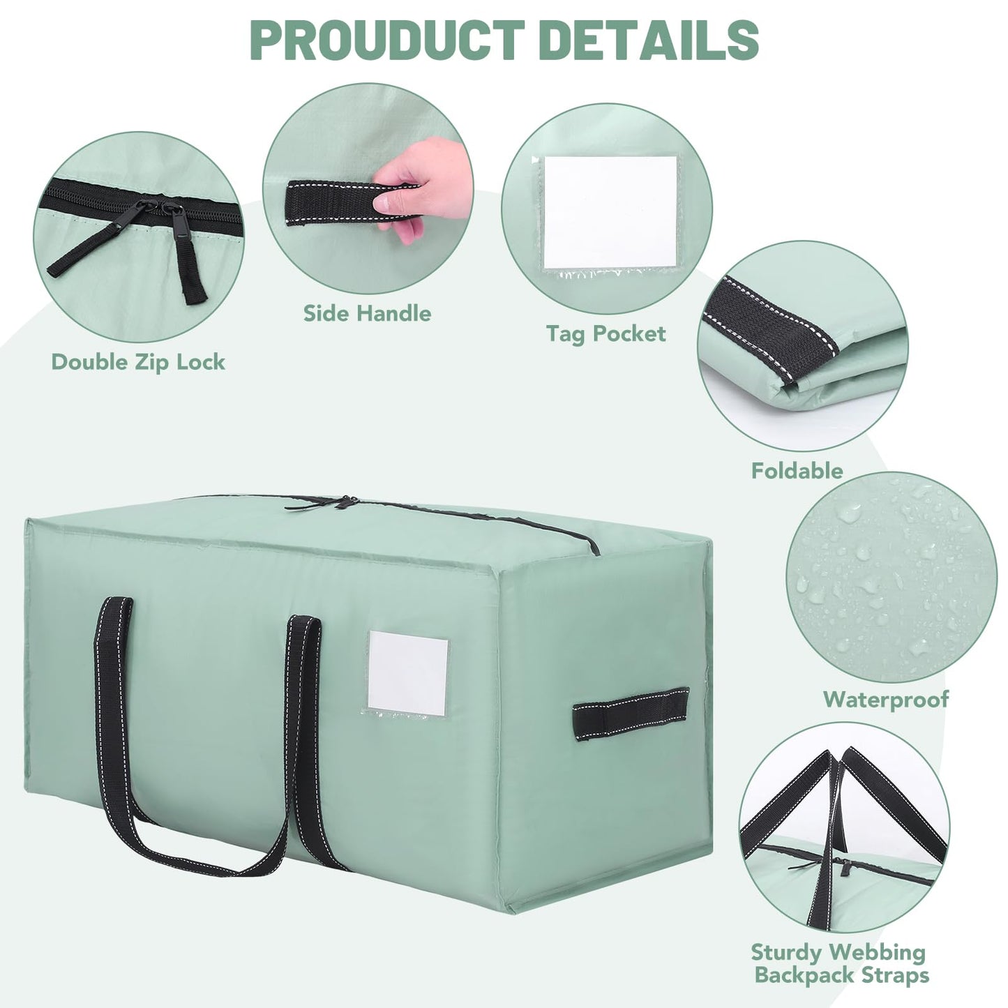 Dntorx 6 Pack 90L Moving Bags with Zips, Heavy Duty, Green