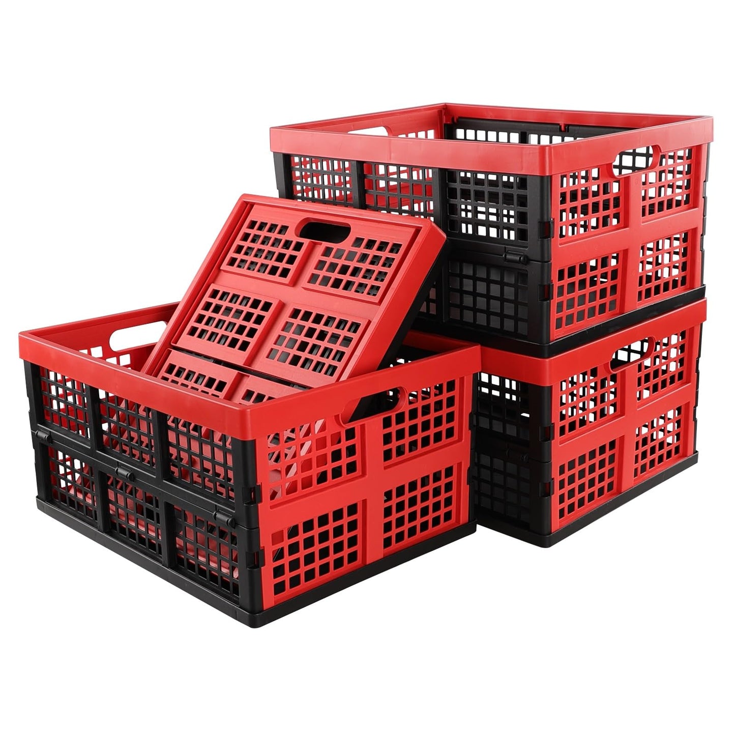 Ramddy 32 L Plastic Collapsible Storage Crate, 4 Pack Foldable Milk Crate