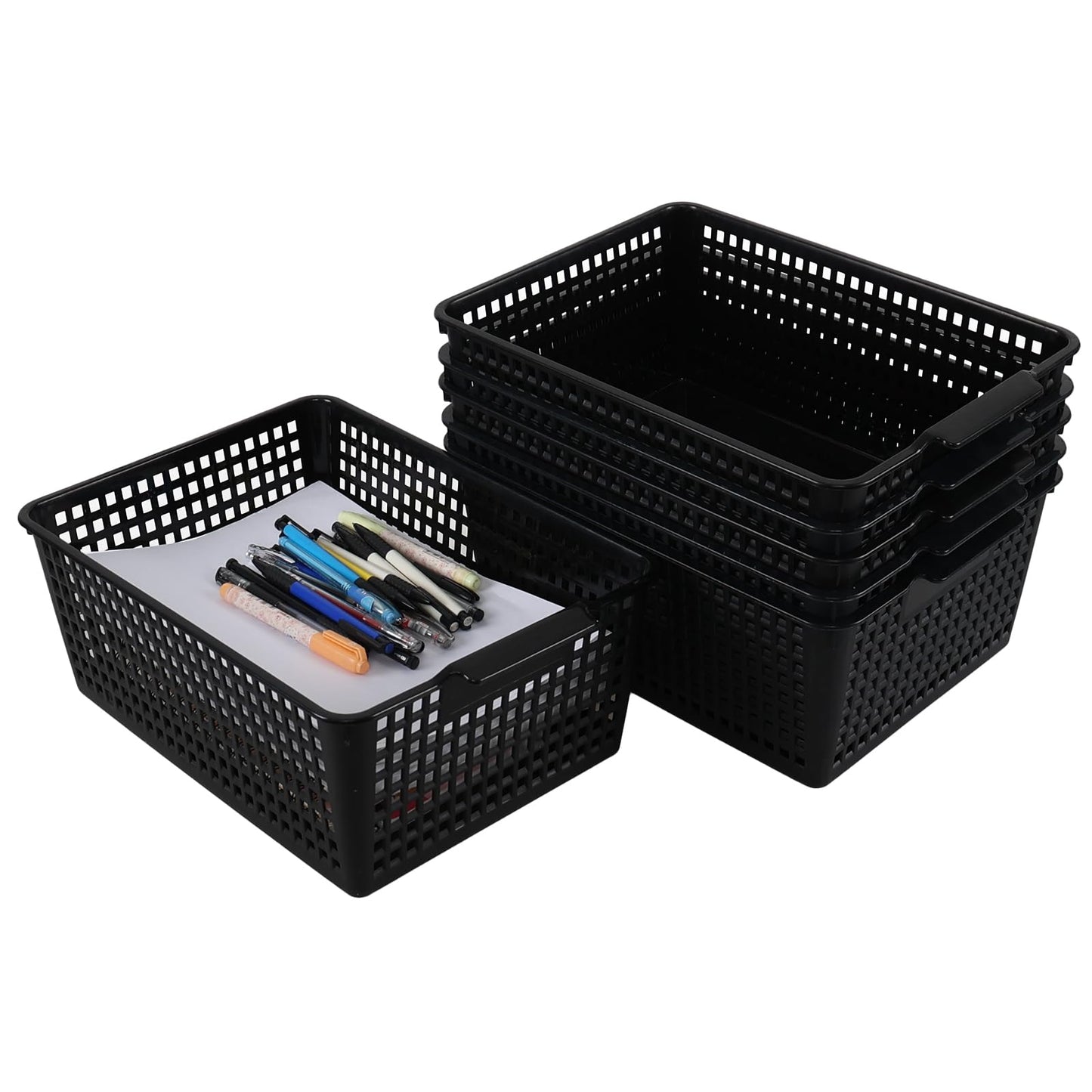 Kiddream 6-pack Large Storage Baskets, Plastic Organizing Basket Bins (Black)