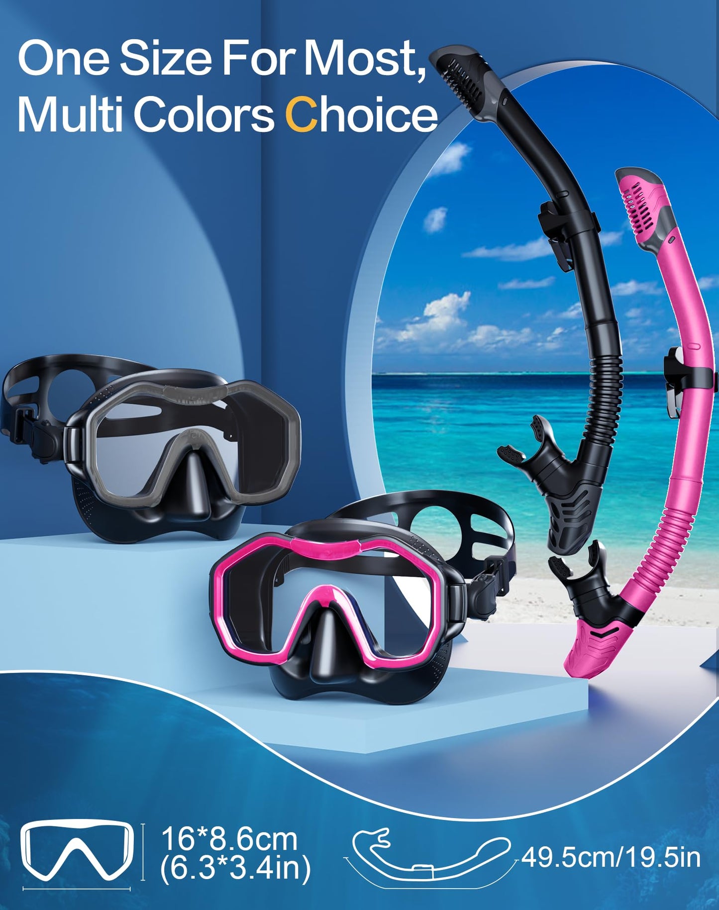 Lealinga Snorkel Set Adults 2Pack, Snorkel Mask Anti-Fog Panoramic View Diving Mask Dry Top Snorkel Kit with Travel Bag Diving Set for Snorkeling