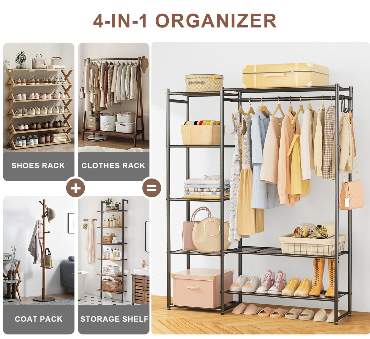Neprock Clothes Rail with Shelves Metal Wardrobes for Bedroom Clothing Rack