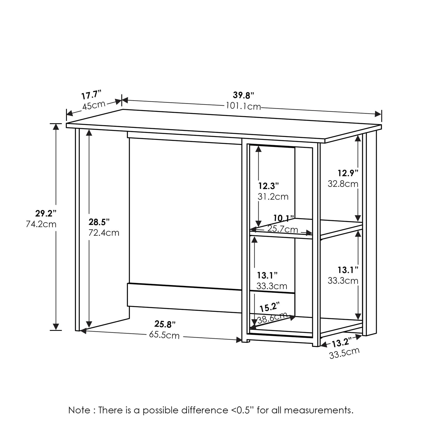 Furinno Computer Desk, Solid White/White, 74.2 (D) x 101 (W) x 45 (H) cm