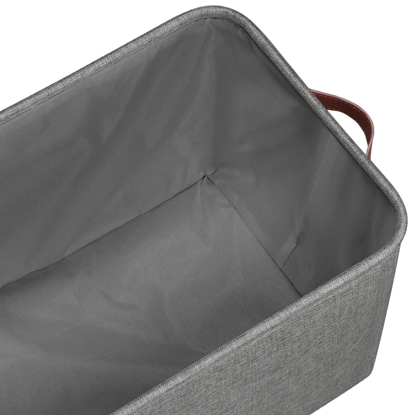 Syeeiex Large Storage Baskets for Shelves with Leather Handle, Foldable 3 Pack Fabric Stoarge baskets for Organizing Home, Toys, Office, Clothes, Grey