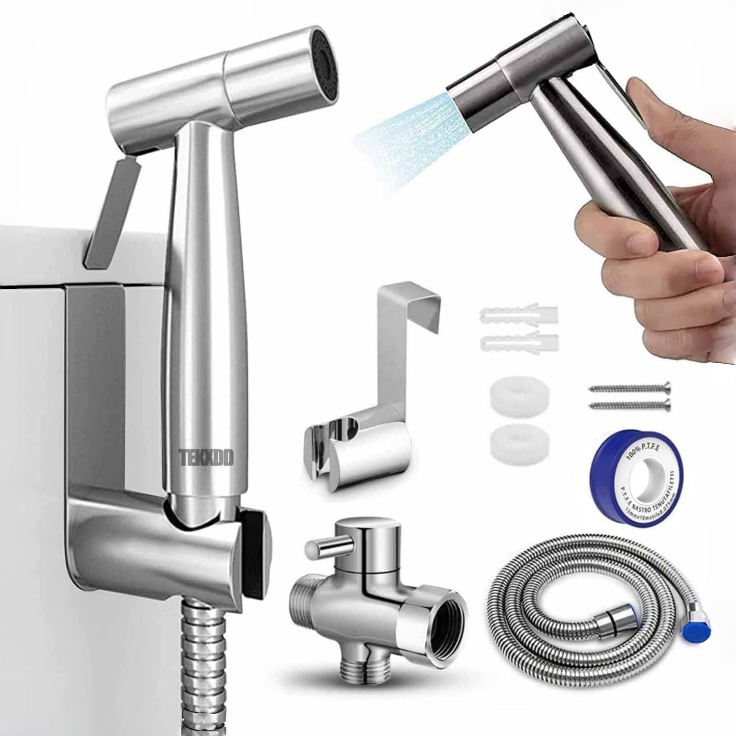 Handheld Bidet Toilet Set - TEKXDD Bidet Sprayer Kit for Shower with 1.5m Hose & T-Adapter,Wall Mounted or Toilet Sprayer for Pet Bath/Personal