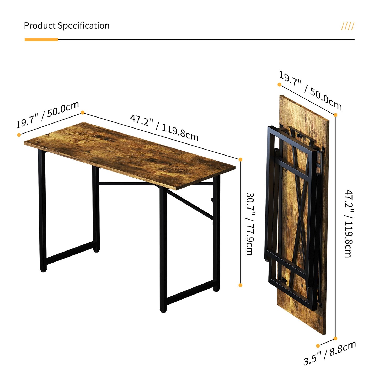Lutown-Teen 120 cm Folding Computer Desk, Rustic Brown