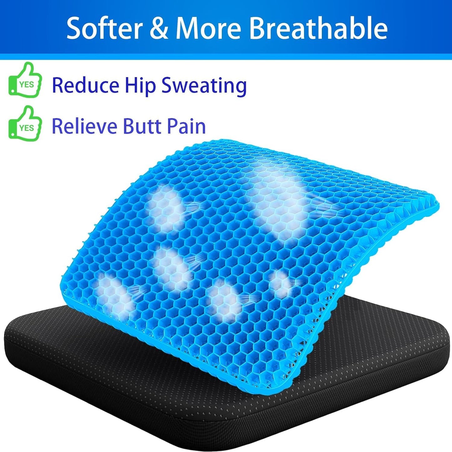 Winuoyang Soft Sitter Cushion, Gel Seat Cushion Breathable Honeycomb Gel Cushion Cooling Design for Office Chairs, Cars, Wheelchairs