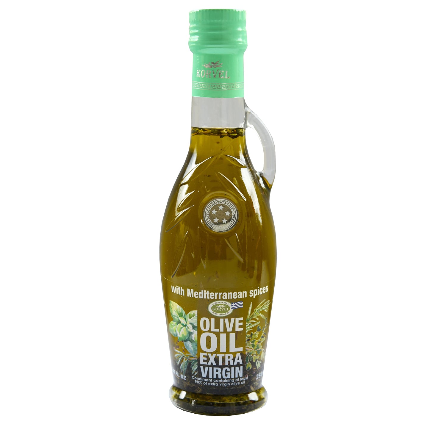 KORVEL Olive Oil - Greek Extra Virgin Olive oil 250 ml with Mediterranean Herbs (thyme, marjoram, basil, summer savory, rosemary, sage, fennel,