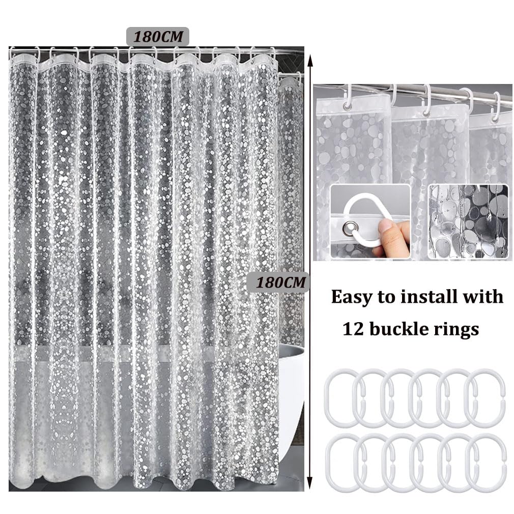 Shower Curtains Mould Proof Resistant, 180 x 180 cm (71 x 71 Inch), Shower Curtain for Bathroom, Waterproof Heavy Duty Bathroom Curtains