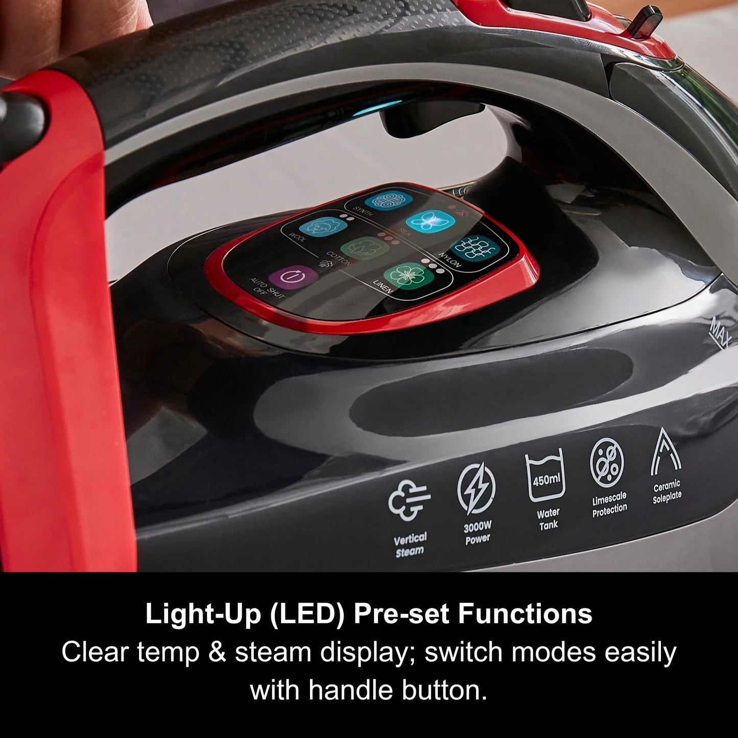 Morphy Richards Powersteam Elite LED Steam Iron, Non Stick Ceramic Soleplate, 35g Output, Vertical option, Self Clean, Anti Drip, Digital Controls, 3m