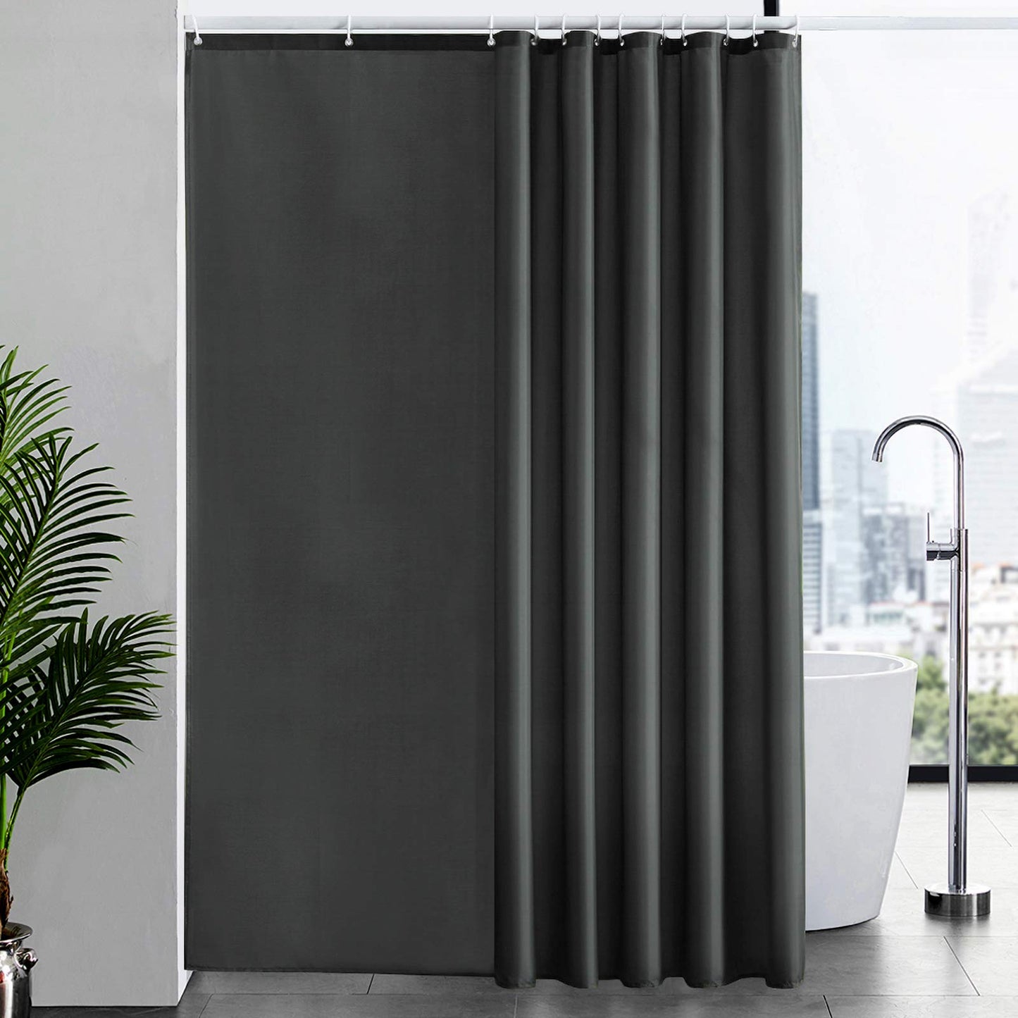 Furlinic Shower Curtain Mould Proof Resistant Wetroom Bathroom Polyester Fabric Shower Curtains Liner Waterproof Rustproof Washable Weighted with 12