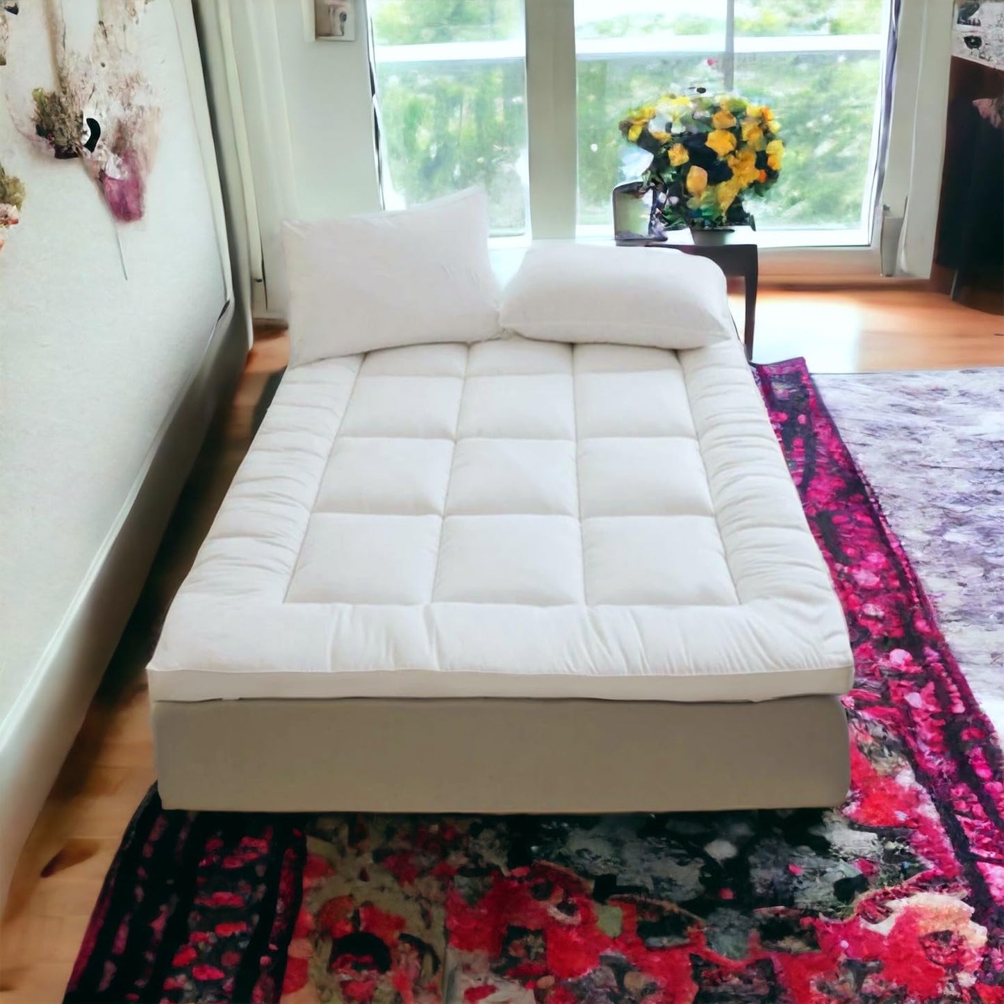 VL Mattress Topper Super King Size 10cm Thick Microfiber Quilted Fluffy and Soft Mattress Protector with Strong Corner Straps for Firm Grip WHITE