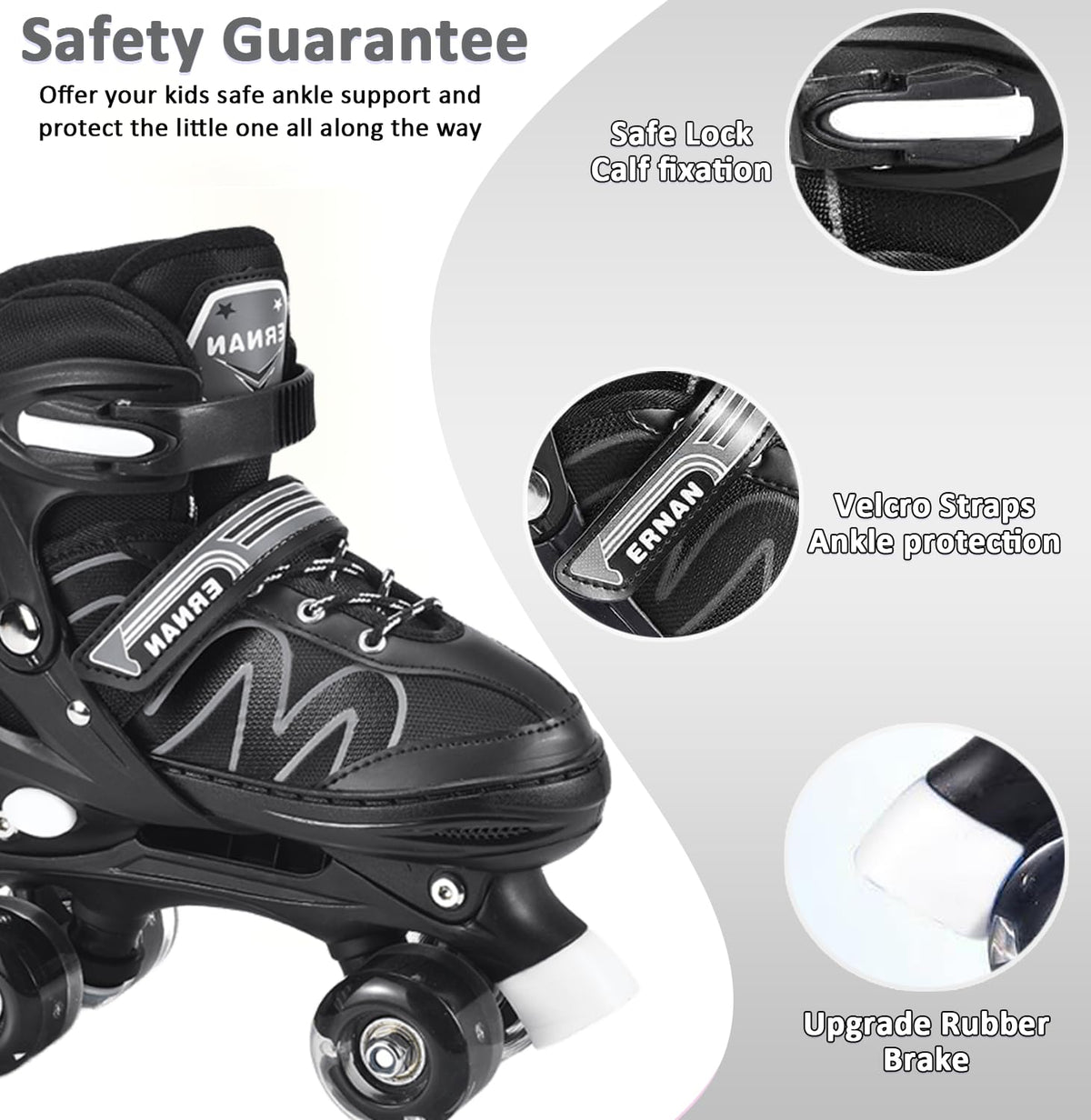 ERNAN Roller skates kids Roller boots,8 Light up Wheels and 4 Sizes Adjustable.Rollerskates for Kids Beginners, Suitable for Indoor Outdoor (White, S)