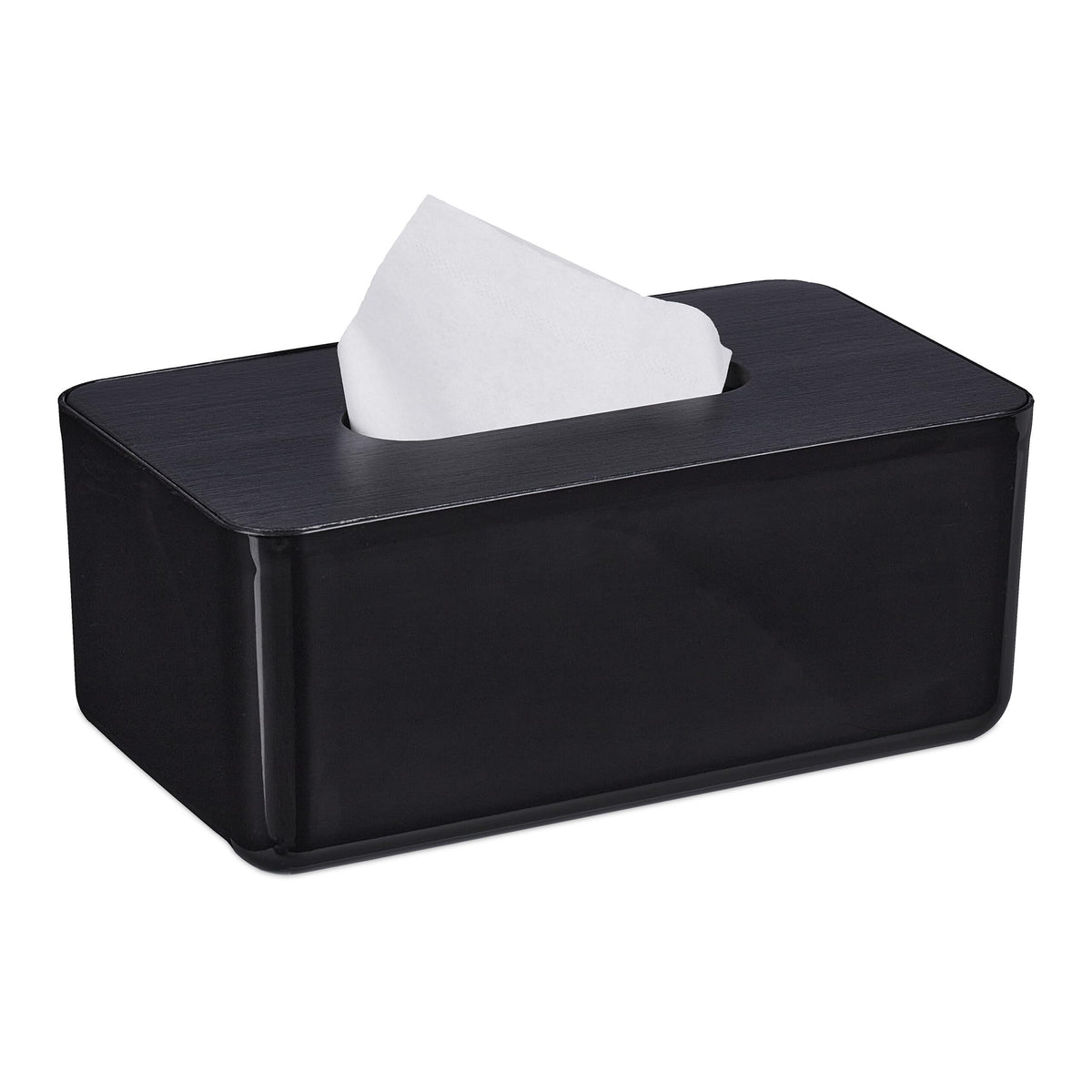 Relaxdays Tissue Box with Lid for Bathroom, Tissue Box, Modern Design, H x W x D: 10 x 23 x 13 cm, Plastic, Black