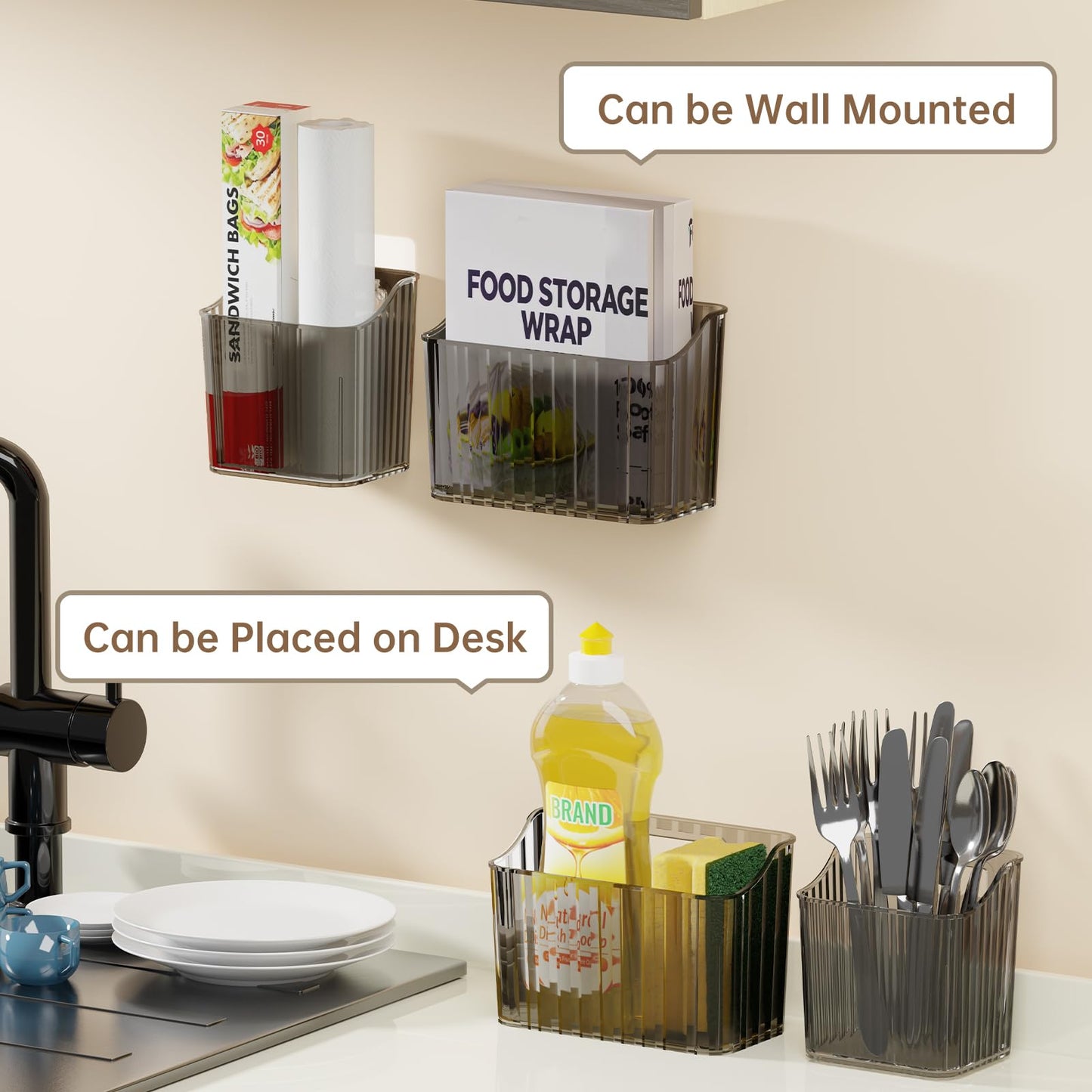 PAVSTINE 4Pcs Cabinet Door Storage Box Self-adhesive No Residue, Black