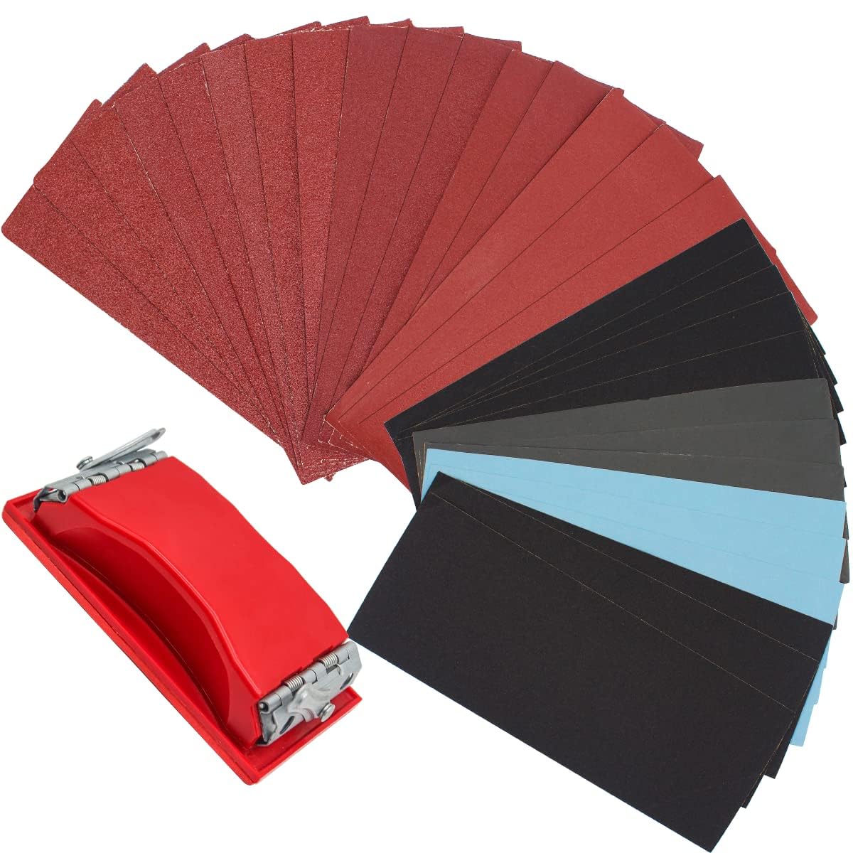 SenmaiTools Sandpaper 40 to 5000 Grits. 45-Sheets Sand Paper with Hand Sanding Block, Assorted Grit Wet and Dry Waterproof Sandpaper for Wood and